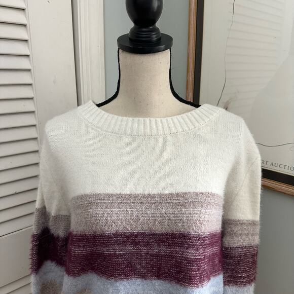 FATE Womens Sweater Large Striped Pullover Fuzzy Crewneck Preppy Winter Casual - Picture 3 of 12